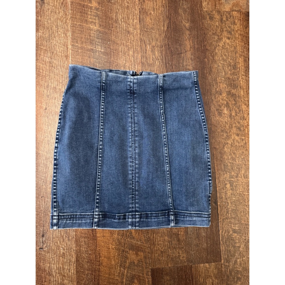 Free People Y2K Denim Mini Skirt Size 0 Blue Stretch High Waist Bodycon